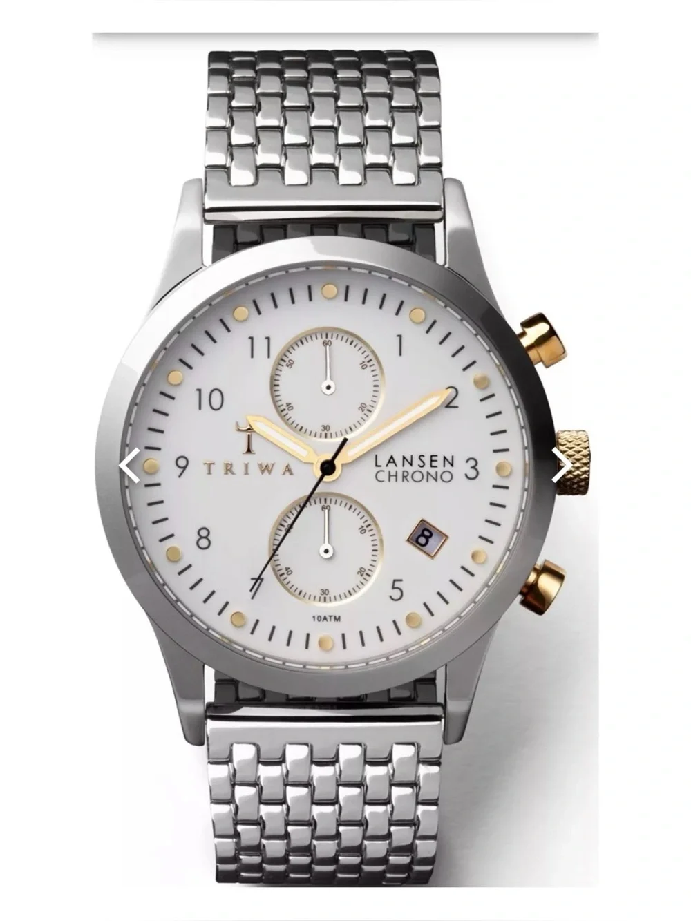 NWT Anthropologie TRIWA Ivory Lansen Chrono Steel Brace Watch  Unisex